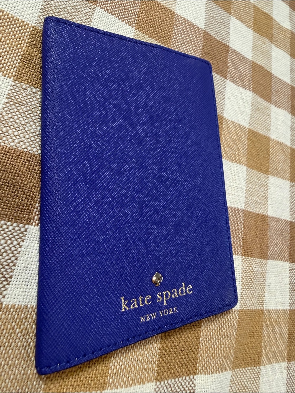 Kate Spade New York Blue Passport Holder Travel Wallet Saffiano Leather